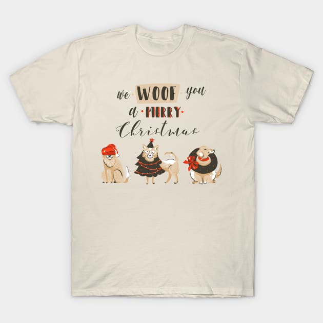We Woof You A Merry Christmas Dogs T-Shirt by TomCage